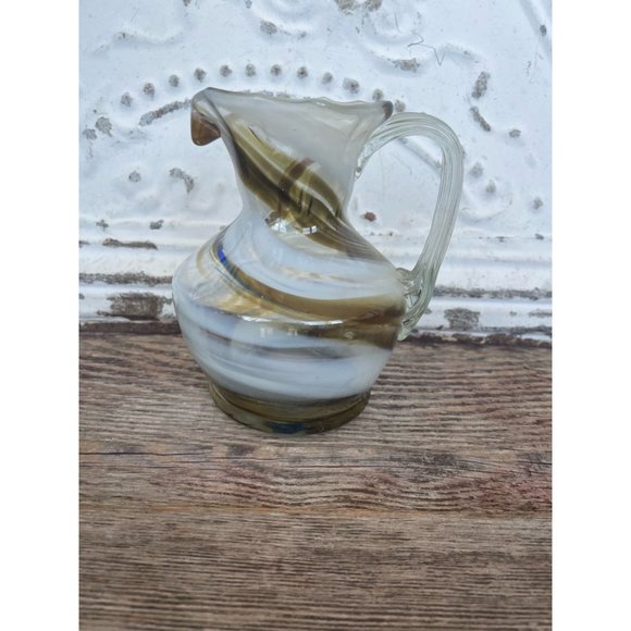 Vintage Art Glass Swirl Pitcher Smiths Old Timer Brown white - Picture 9 of 9